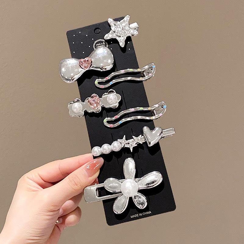 1Set Y2K Sweet Metal Hairpins Women Bow Side Bangs Barrettes Multiple Styles Seamless Duckbill Hairs Clip Girls Hair Accessoires
