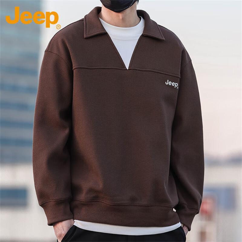 JEEP Men's American Retro Waffle Knit Polo Sweatshirt