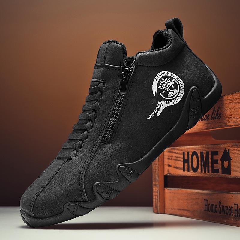 Fashion Men Comfort Casual Sneakers Man Winter New Fashion Leather Casual Shoes Men High-top Slip-on Zipper Running Shoes Anti-slip Shoe