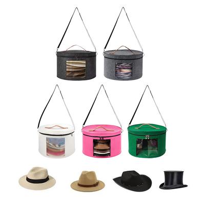 Hat Storage Box Collapsible Hat Case W/ Handle & Shoulder Strap Round Cowboy Hat Box for Travel and Closet Storage