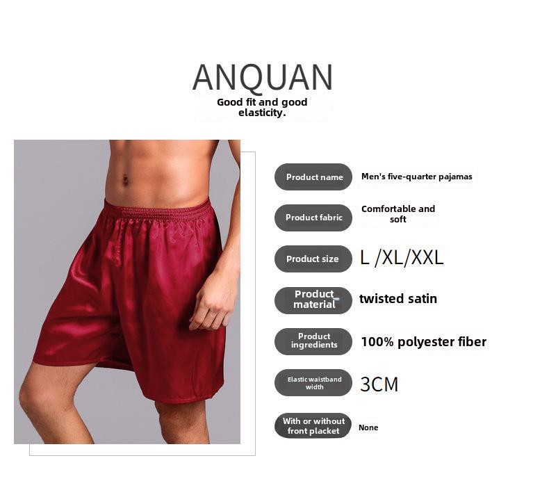 Herren-Boxershorts aus Satin-Seide, einfarbig, lockere Sommer-Pyjama-Shorts