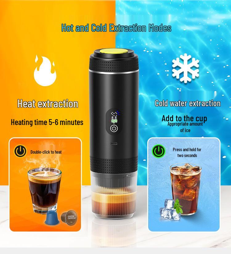 Compact Portable Coffee Maker: Fully Automatic, Heated, 3-in-1 Digital Display for Home, Camping, and Travel Use.