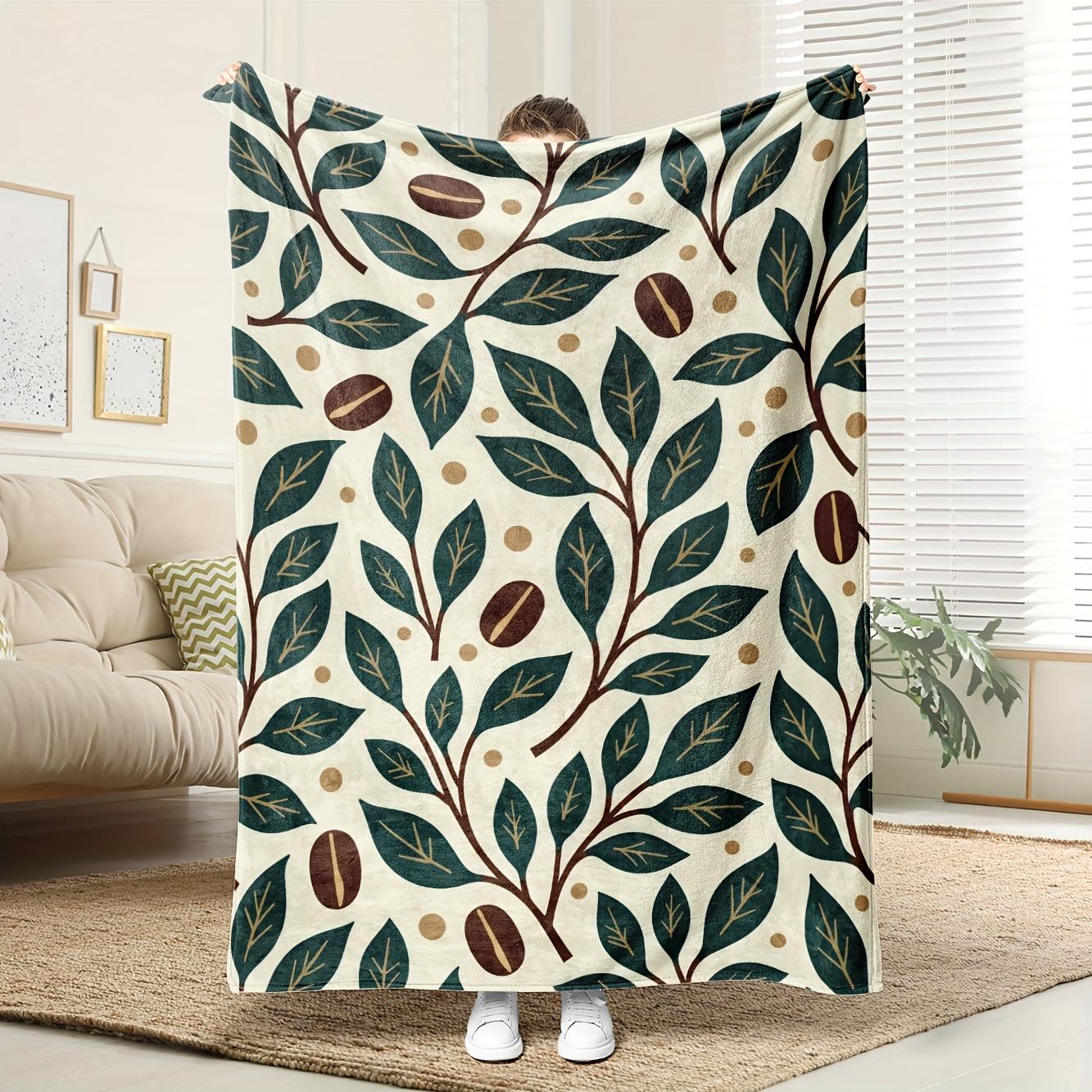 

1pc Coffeecolored leaf pattern blanket made of polyester machine washable suitable for sofas and beds 75x100cm