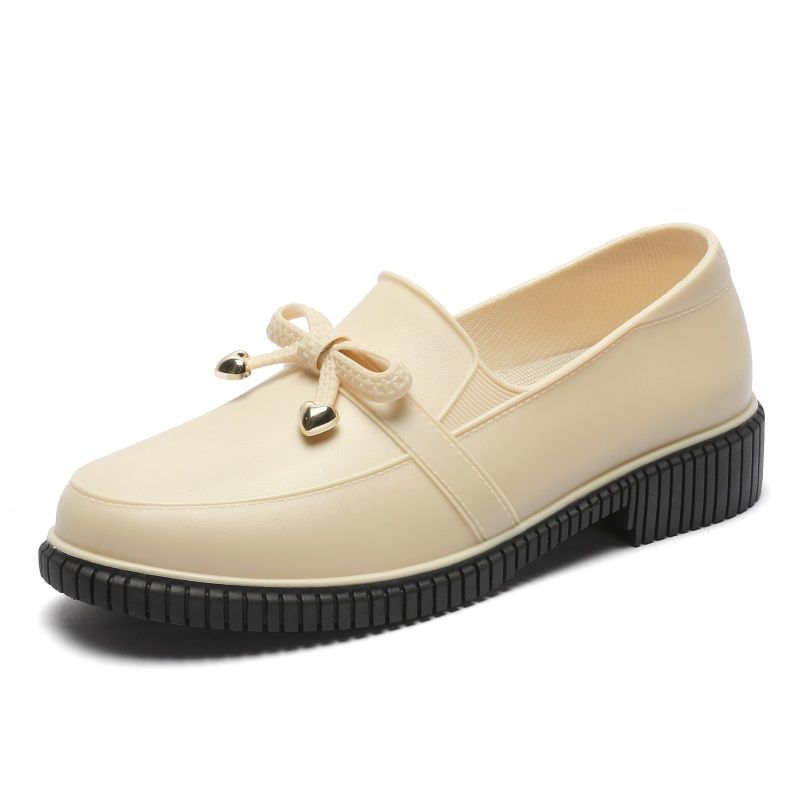 Fashion Stylish Bowknot Rain Shoes Women's Comfy Low Heels Rainshoes Woman Soft Kitchen Galoshes Lady Anti-skid Slip On Waterproof Shoes