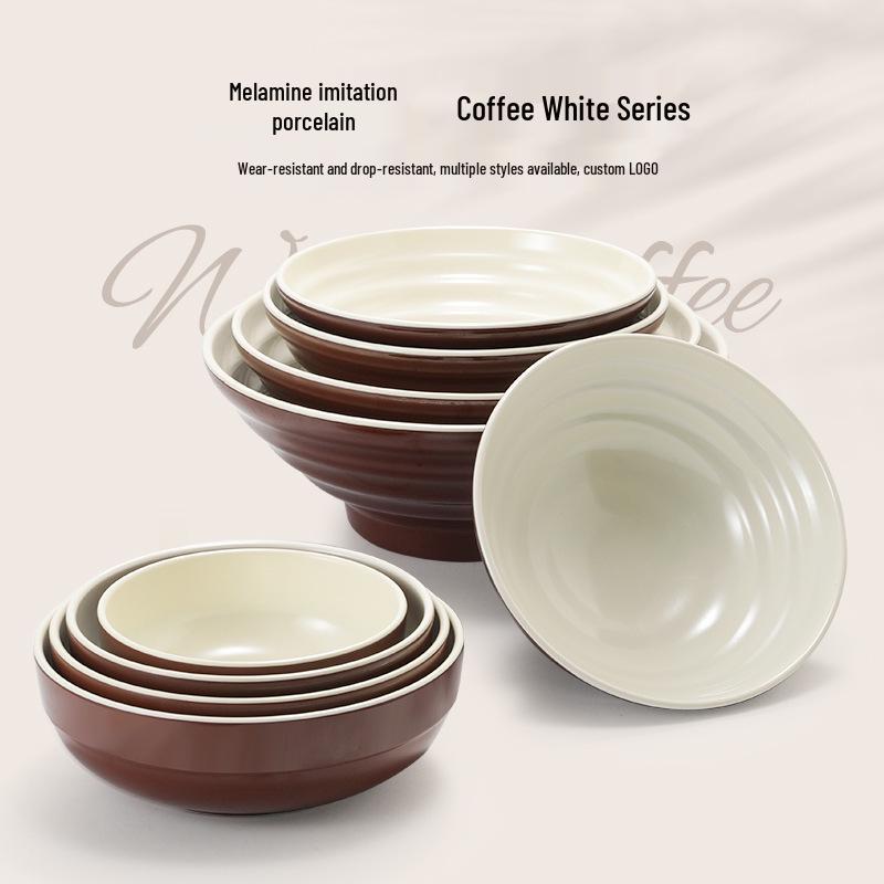 Melamine White Noodle Bowl, Imitation Porcelain, Large Plastic Soup/Rice Bowl for Commercial Use.