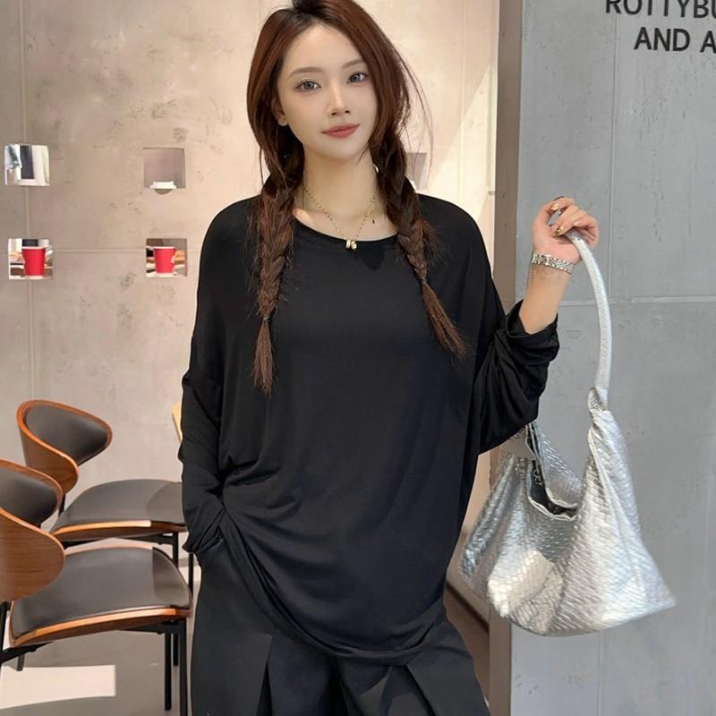 Summer Women's Batwing Long Sleeve T-Shirt Thin O Neck Loose Fit Tshirts Air Conditioner Shirt Casual Sun Protection Tee Tops