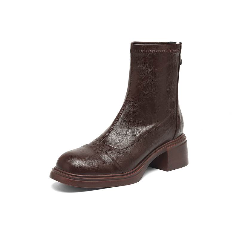 Krazing Pot Microfiber Round Toe Chunky Heels Motorcycle Boots Size 42 Zip Women Pleated Decoration Platform Ankle Boots