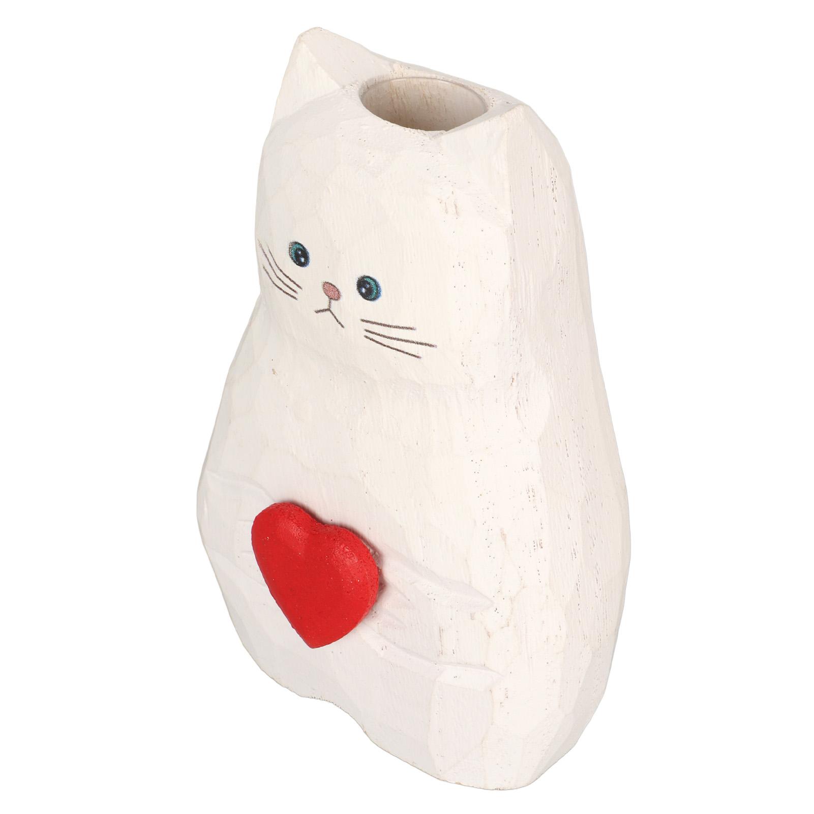 

Cat Statue Flower Vase White Handmade Textured Wooden Cat Vase for Thanksgiving Day Gift Cat Lovers