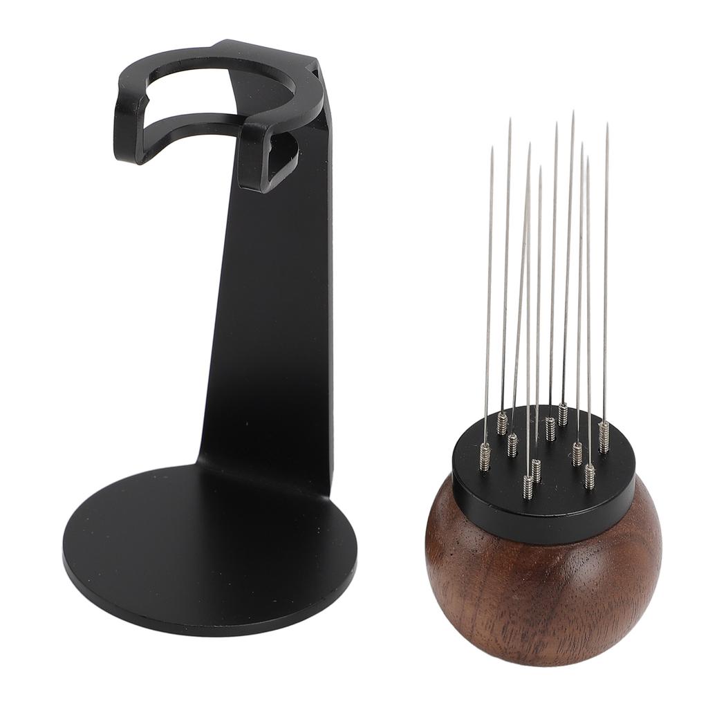 Needle Type Coffee Stirrer with Stand Stainless Steel Needle Walnut Handle Professional Needle Type Coffee Distributor