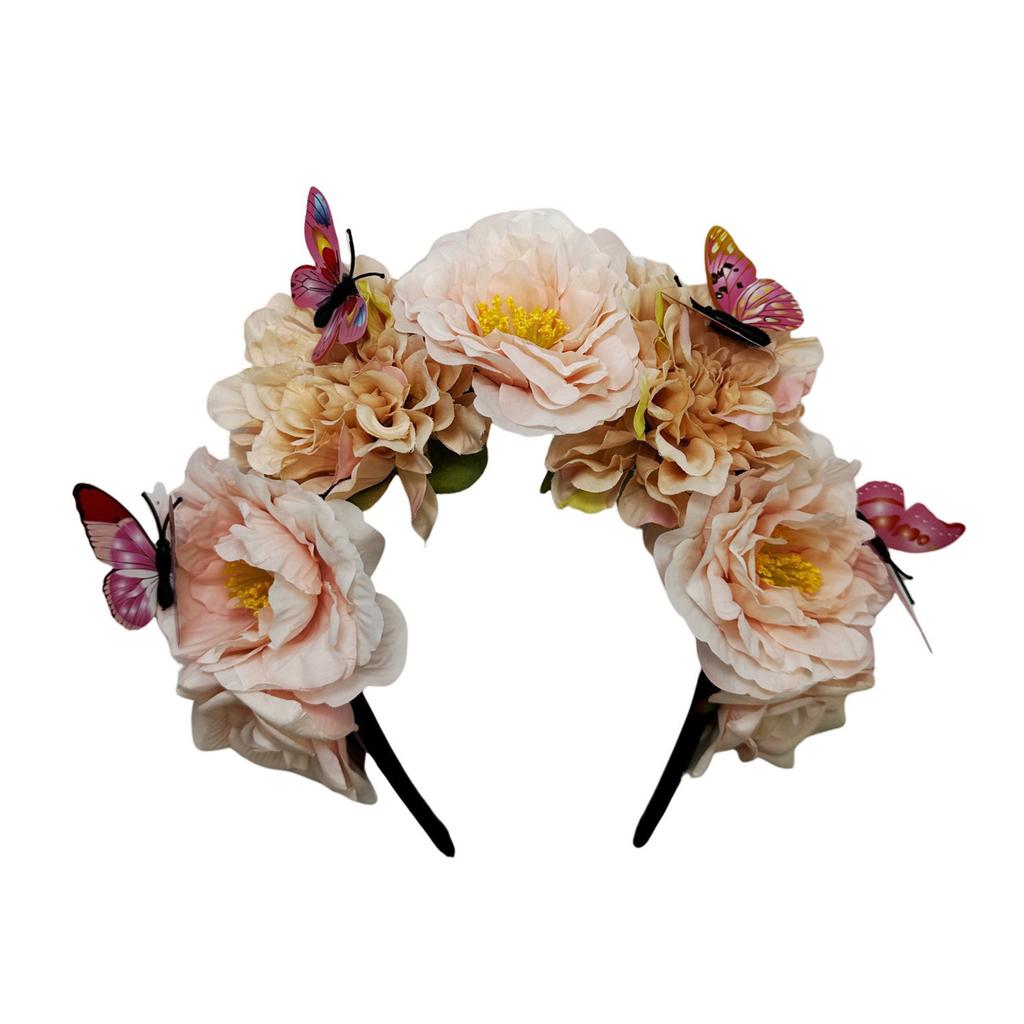 Elegant Flower Hairband Bohemian Style Realistic Butterfly Headband for Girls Halloween Trendy Model Show Headband