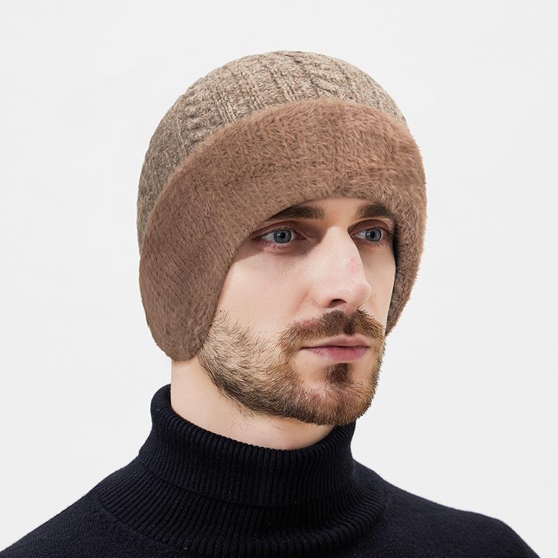 Zimowa Wełniana Gruba Ochrona Uszu Dzianinowa Czapka Męska Wełniana Ciepła Ochrona Szyi Wełniana Czapka