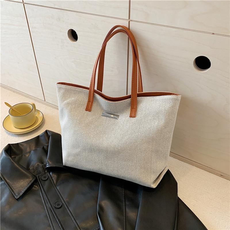 Stylish Large Capacity Tote Bag For Women 2024 New Color Block Canvas Shoulder Bag