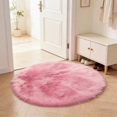 Furry Round Floor Mat Plush Rug Solid Color Soft Bedroom Machine Washable Fluffy Area Rug