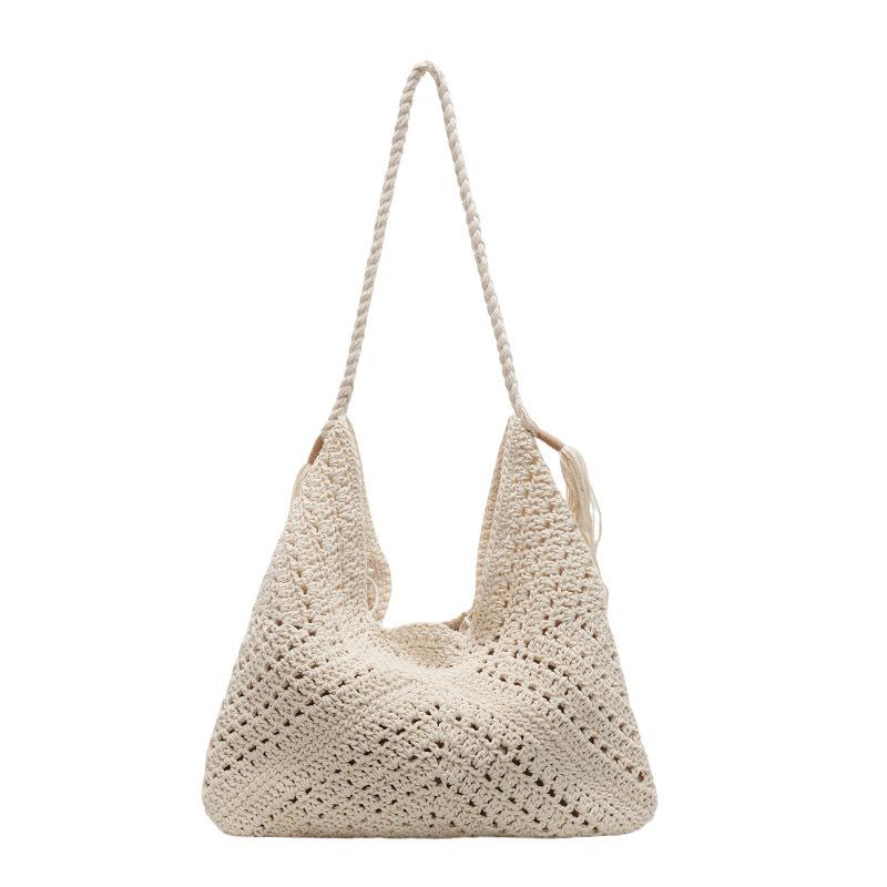 Large-capacity Woven Edge-bound Beach Bag with Shoulder Strap Tote Bag