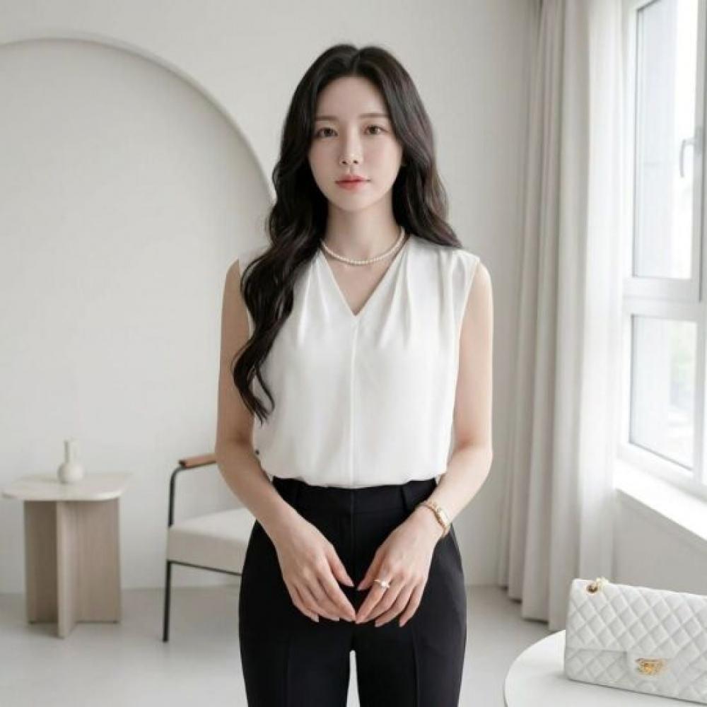 Style Latte Women V Neck Pintuck Chiffon sleeVeless Blouse
