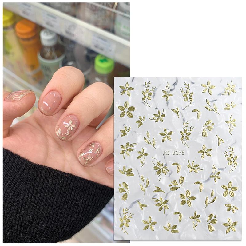 3D Relief Flowers Nail Sticker Gold Flower Petals Adhesive Decals Golden Floral Slider For Nail Art Adhesive Decoration