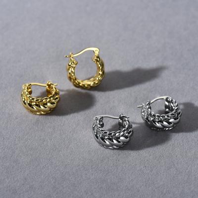 Premium Brass Plated 18K Real Gold Ear Buckle Twist Woven Earrings Simple Light Luxury Trend Retro Earrings