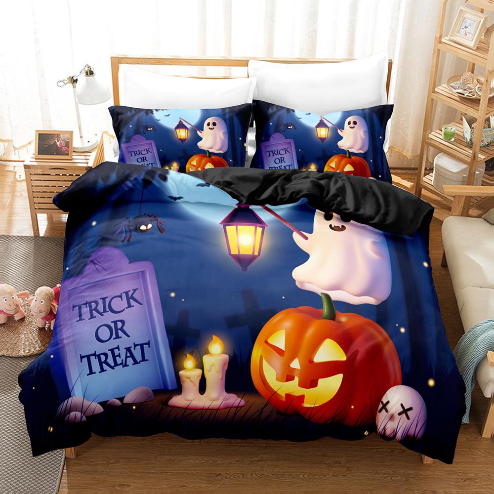 Halloween Bettwäsche-Set Weiche Polyester 3D Cartoon Bettdeckenbezug für Raumdekor Einzelbett Twin Queen Size Kürbis Geist Bettbezug Set