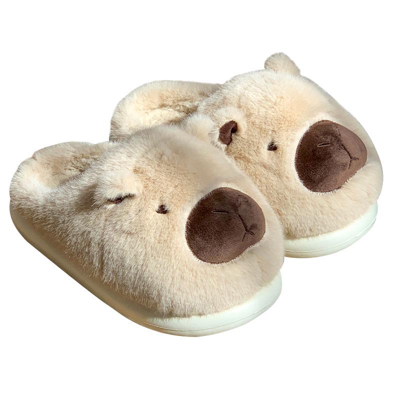 Women's Winter 2024 Capybara Plush Cotton Slippers - Warm, Thick, and Cute for Home Use