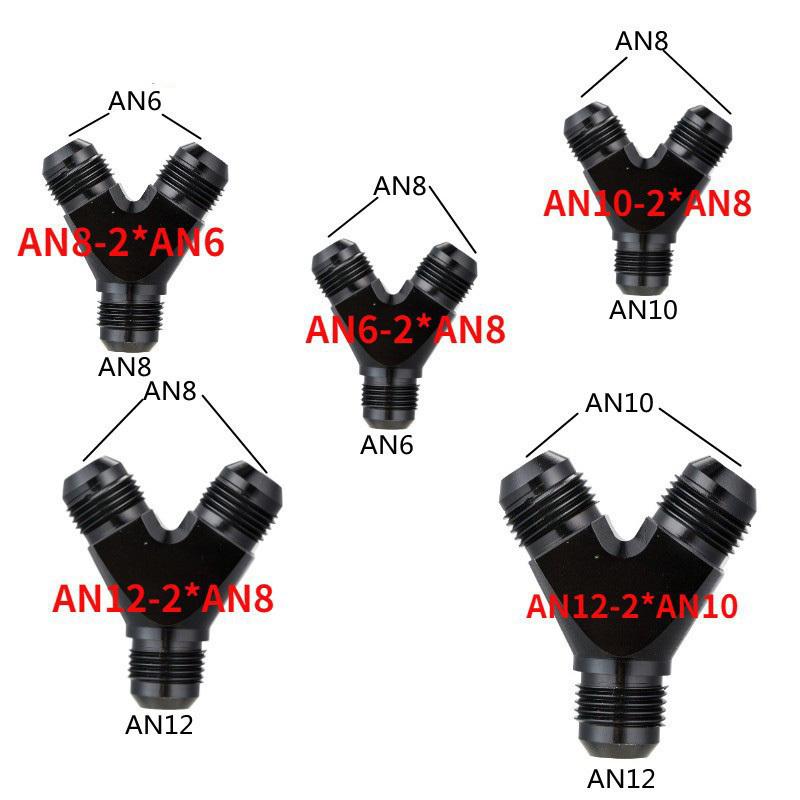 High Quality Y Block Adapter Fittings Adaptor AN4 AN6 AN8 AN10 Black Y Type Oil Pipe Joint Male Thread Fuel Hose Fitting