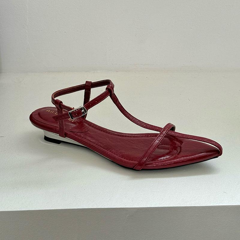 Fashion Pointed Toe Ladies Wedges Sandals Shoes Female Buckle Footwear Fashion T-Strap Women Wedges Heeled Sandals Shoes Pumps