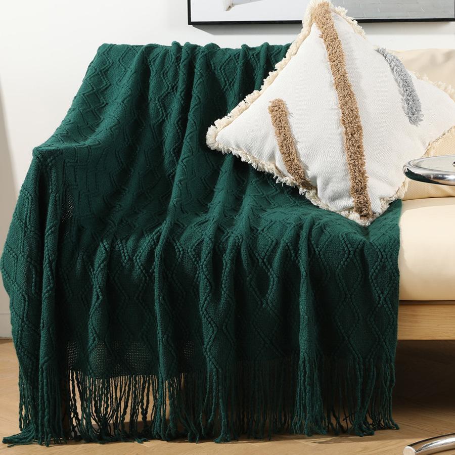 European-style autumn and winter blanket for nap, sample room bed tassel knitted blanket, thickened nap blanket for living room sofa and chair