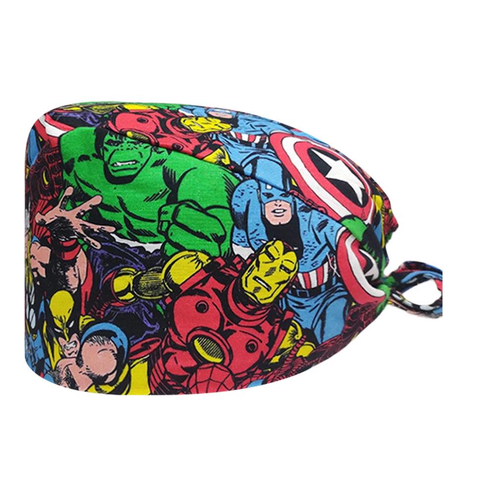 Unisex Cartoon Print Nurse Cap - Breathable, Sweat-Absorbent Surgical Cap for Pet Hospital and Medical Use.