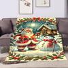 Santa and Snowman In Winter Wonderland Patterned Flannel Blanket Perfect for the Bedroom Living Room, Sofa, or a Little Nap