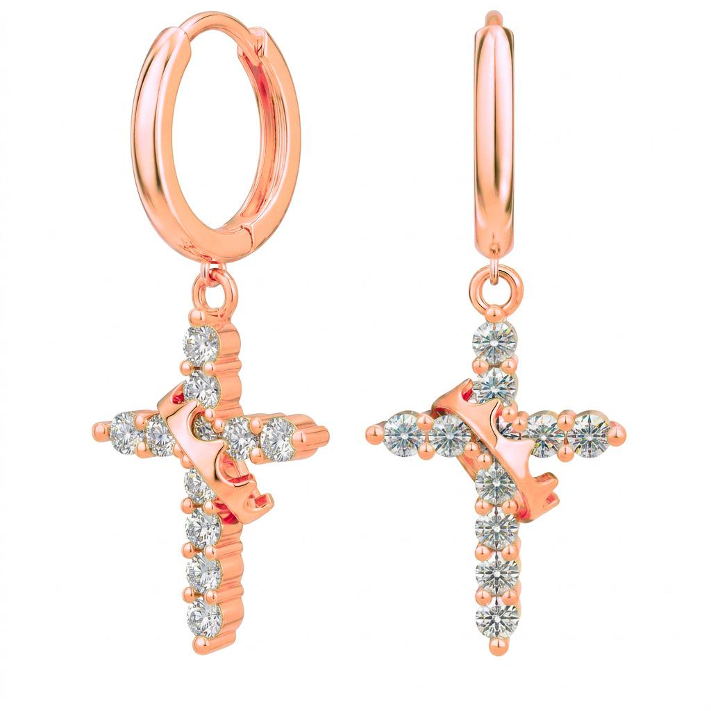 Women's 18K Gold Crown Cross Necklace with Eco-Friendly Nickel-Free Electroplating and Zirconia.