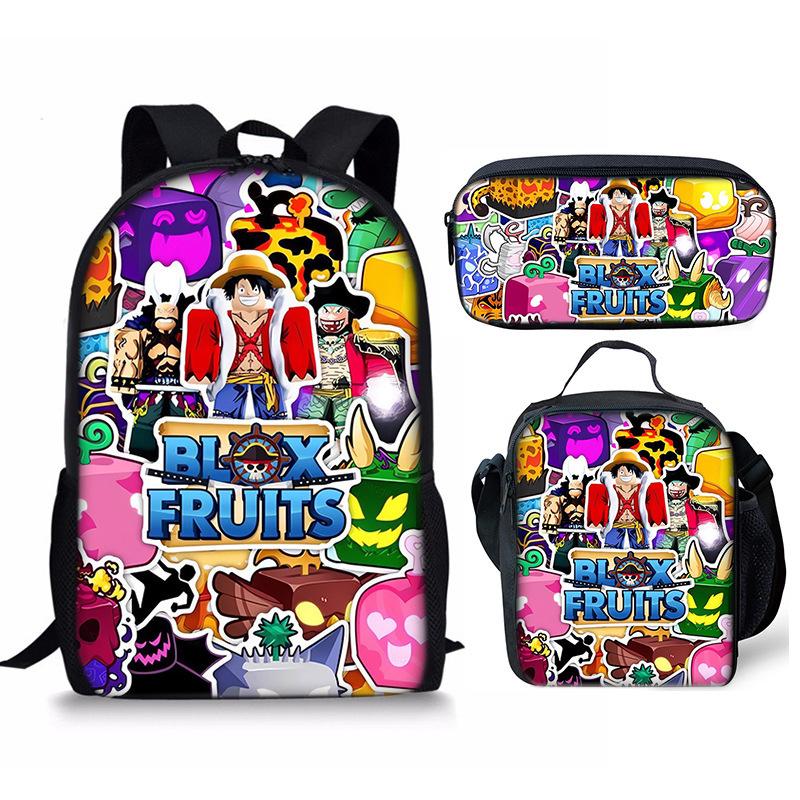 Bloxfruits Primary School Schoolbag Three-Piece Cartoon Backpack Combination Set Diy