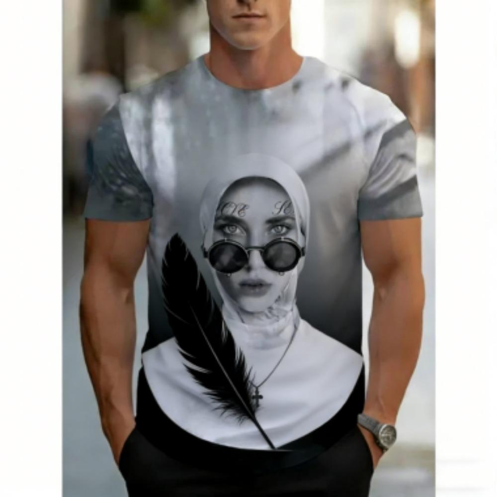 Summer Dark Nun 3D Printed T-Shirt For Men Mysterious Cool Pattern Tees Summer Casual Round Neck Short Sleeve Tops Street Tee Shirts