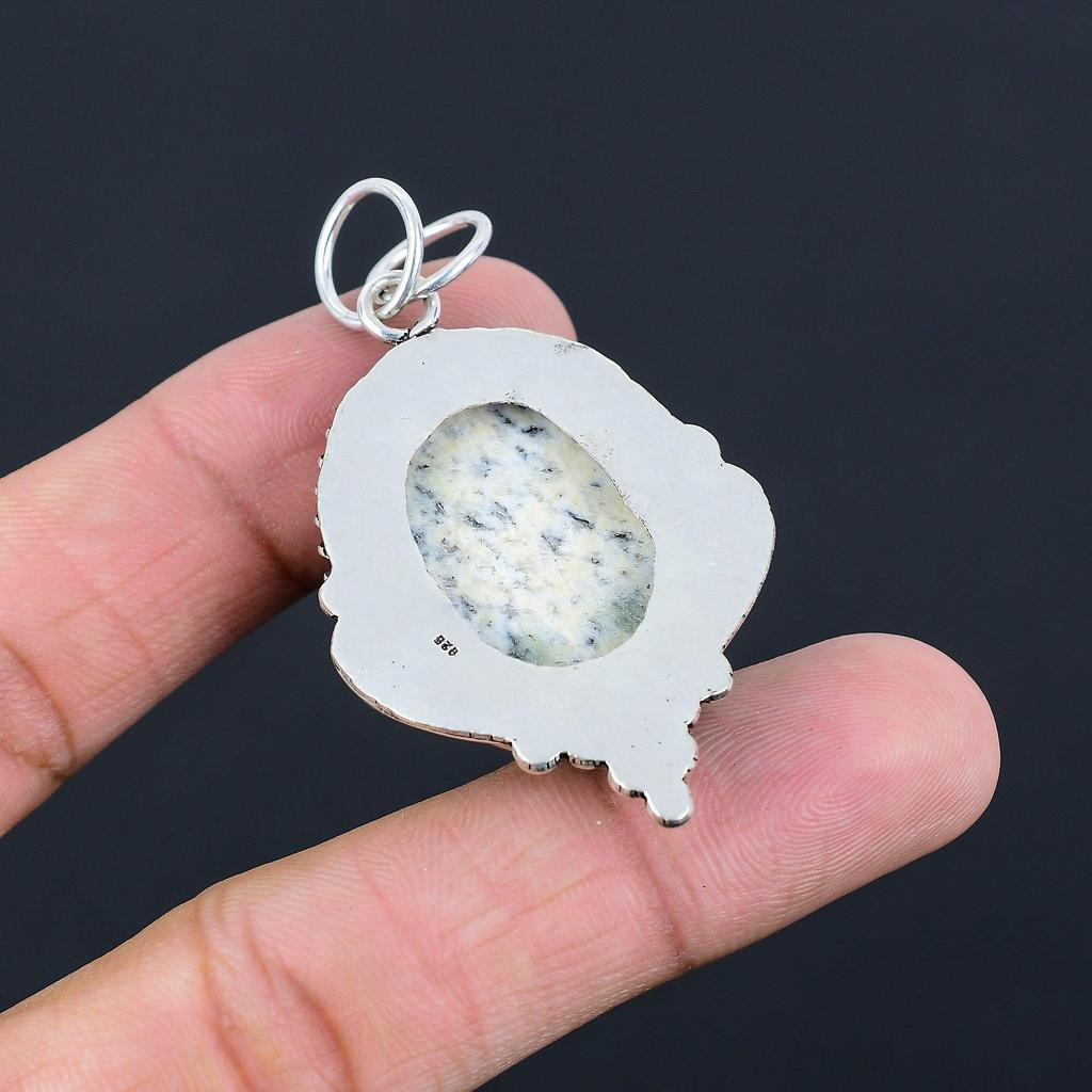 925 Silver Oval Natural K2 Jasper Handmade Wife Wedding Unique Art Deco Pendant
