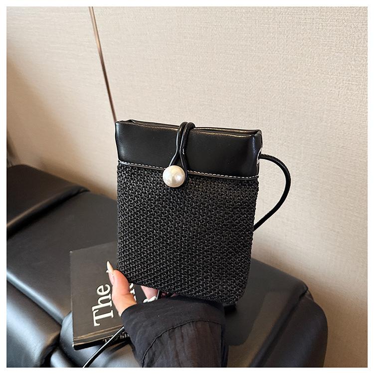 

Weaving Summer Personality 2025 Summer New Straw Shoulder Vertical Mobile Phone Crossbody Small Square Bag Female чёрный