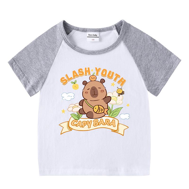 Kids' Summer Color Block Two-Piece Set: Casual T-shirt & Shorts