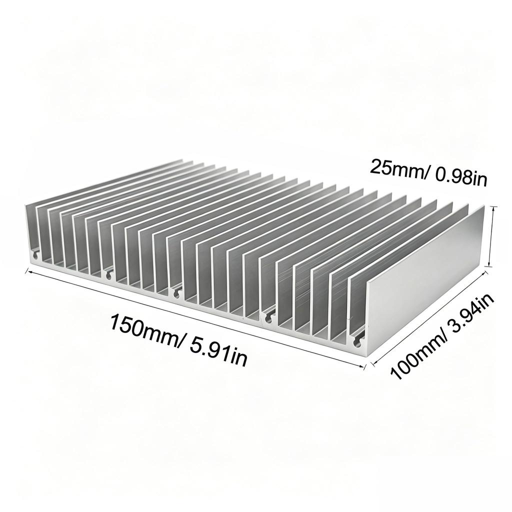 Large Heatsink 100x150x25mm Cooling Radiator for CPU, MOS Tube Circuit Board, PCB Module Cooler, LED Amplifier Device, with 24 Fins - Silver