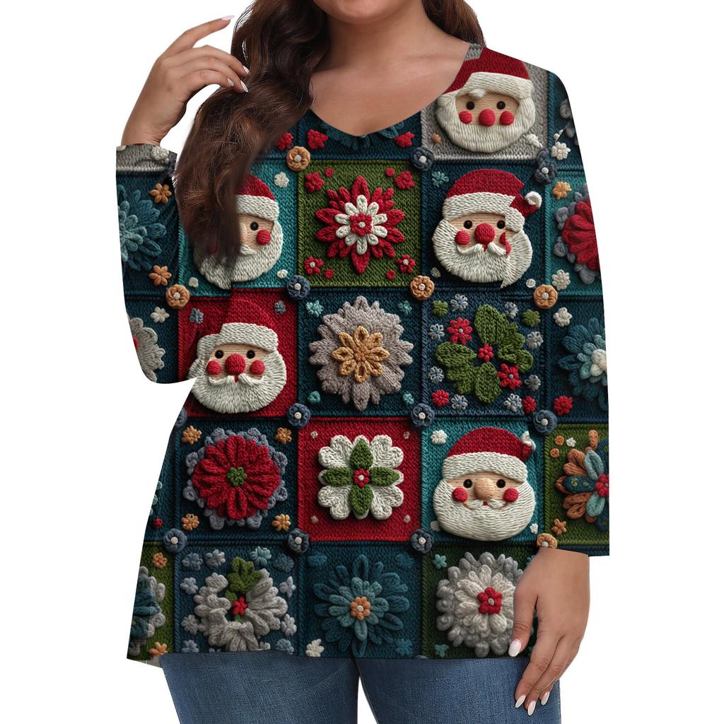 Women's Fashionable Casual Long Sleeved Plus Size Print Top Plus Size Floral Print Top