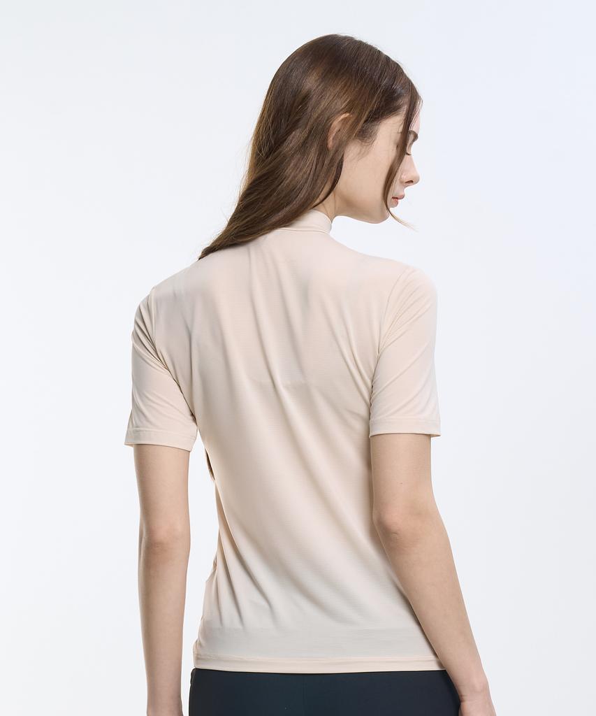 2ELA Ice Smoothie Women'S Polyester Cooling Striped Mock Neck Short Sleeve T-Shirt 4 Colors