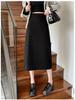 Women's 2025 Autumn Wool High-Waisted Mid-Length Pencil Skirt with Slit