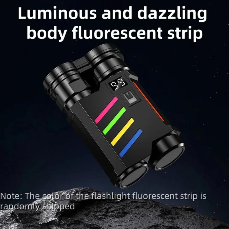 LED Dual Light Source Flashlight USB Rechargeable Bright Floodlight Camping Torch 5 Modes Emergency Work Lamp Built-in Battery