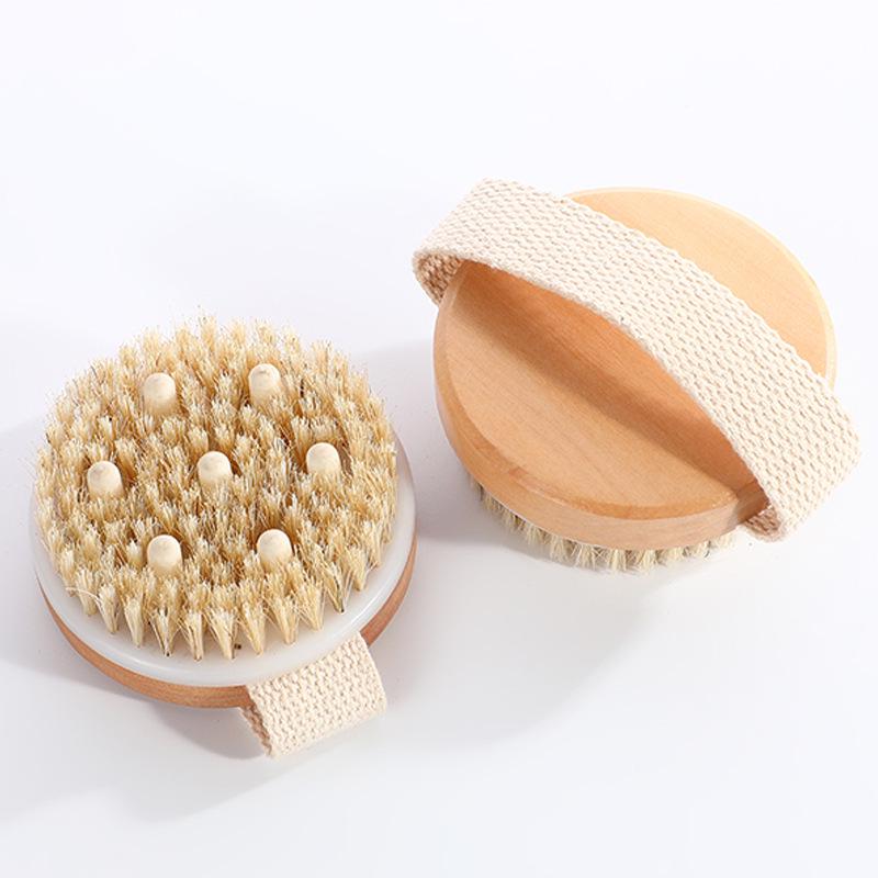 Oval Beech Wood Bath Brush - Boar Bristle Back Scrubber and Handheld Sisal Massage Brush