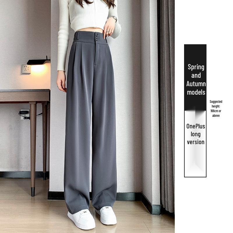 Pantaloni negri cu talie înaltă și picior larg pentru femei 2025: Subțiere, Drapat, Casual, Stil de primăvară/toamnă