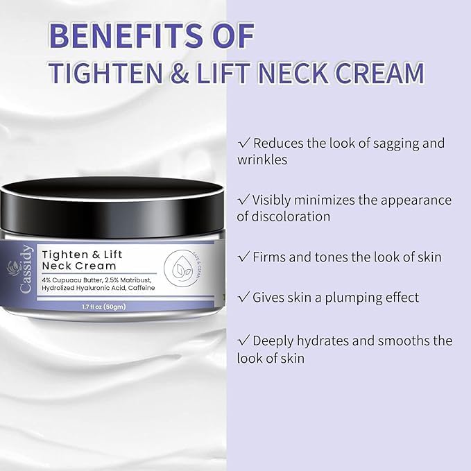 Crème Raffermissante et Lifting Avancée pour le Cou 50g Formule Raffermissante Anti-Âge pour le Cou & le Décolleté avec Beurre de Cupuaçu Acide Hyaluronique & Caféine Lisse