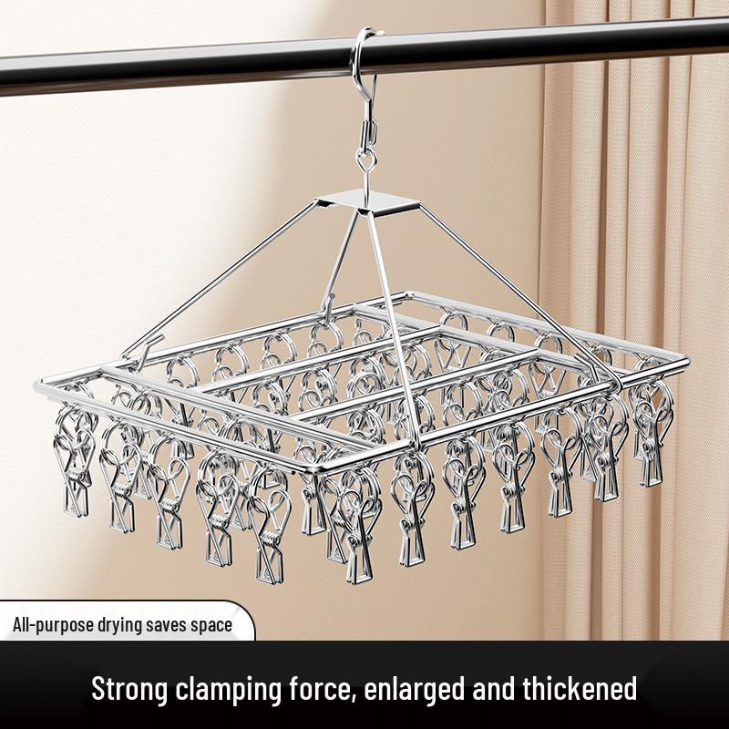 Wielofunkcyjny wieszak ze stali nierdzewnej do suszenia skarpet z klipsami - Idealny do użytku dla niemowląt, dzieci, w akademikach i na straganach ulicznych