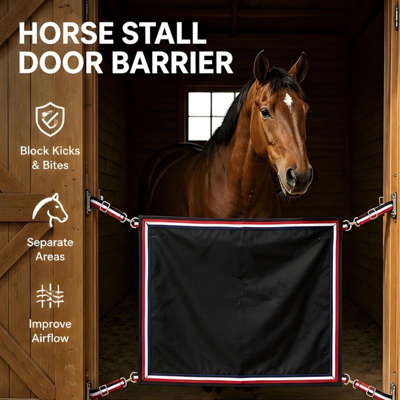 Barn Opening Guard Panel for Horse Stalls, Fabric Divider with Four Corner Tie and Metal Hardware for Daily Stable Coverage Use