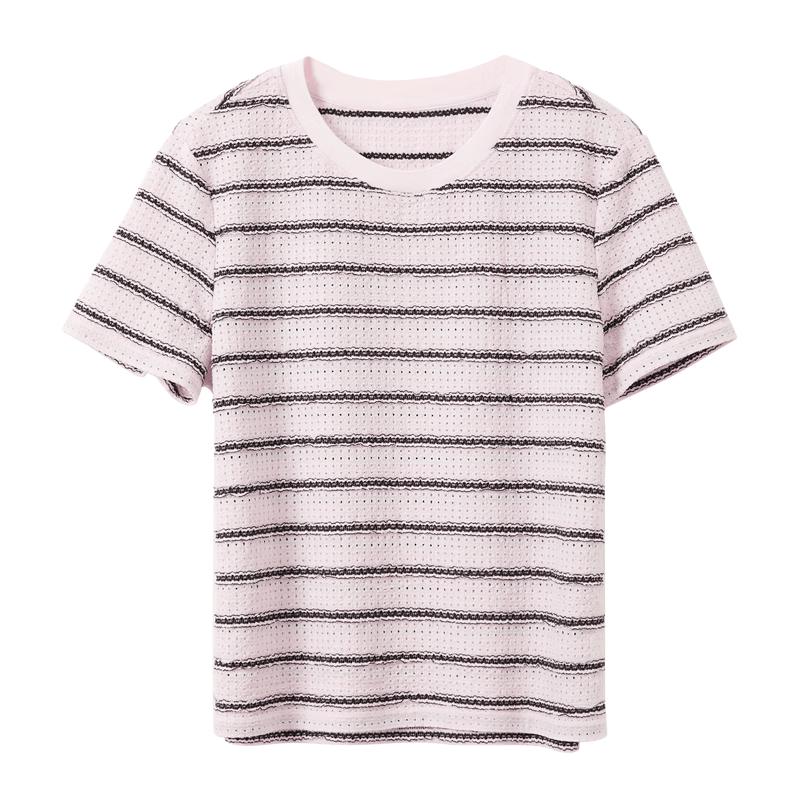 Sancai 2026 Summer Striped Round Neck T-Shirt for Women XL