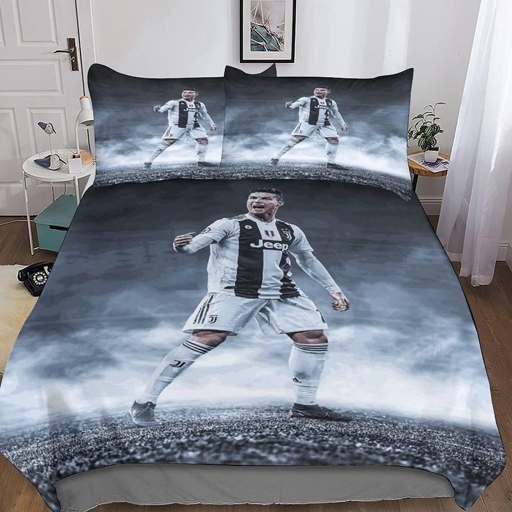 Football star bed sheet set, suitable for adult fans, microfiber down duvet cover, zippered pillowcase, 3D printed pattern