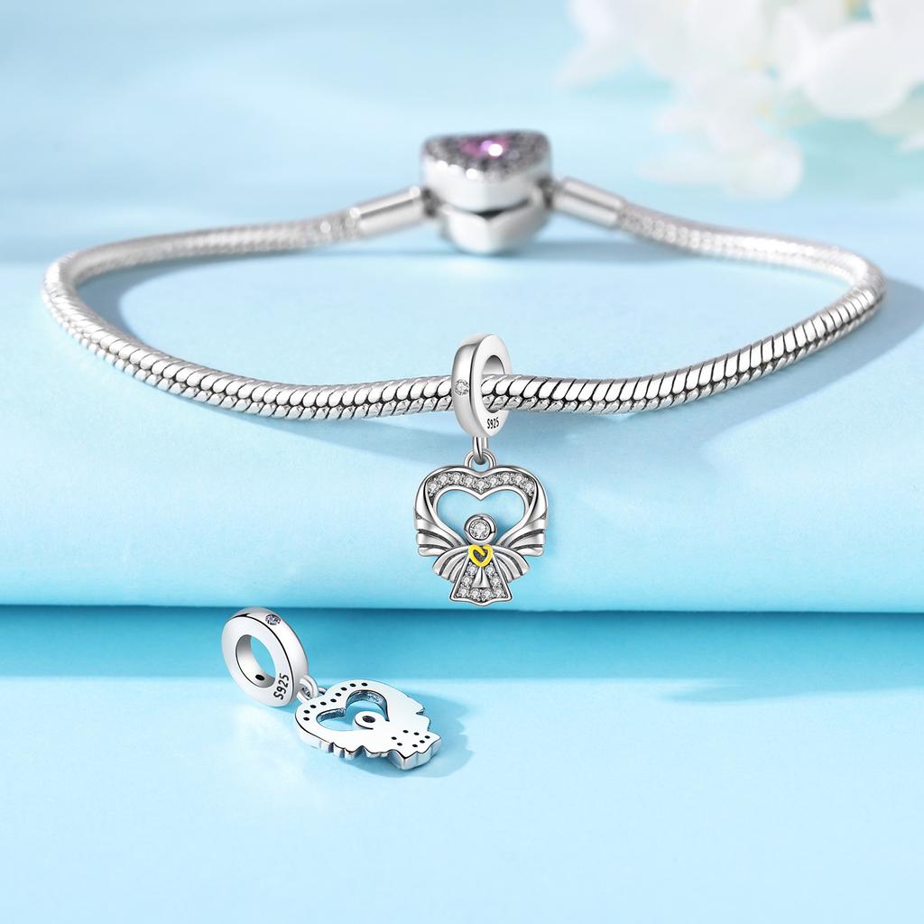 Copper Hollow Out Heart Angel Pendants Bracelet Charms Fit Bangle For Women Jewelry Party Beads Gifts Diy Accessory