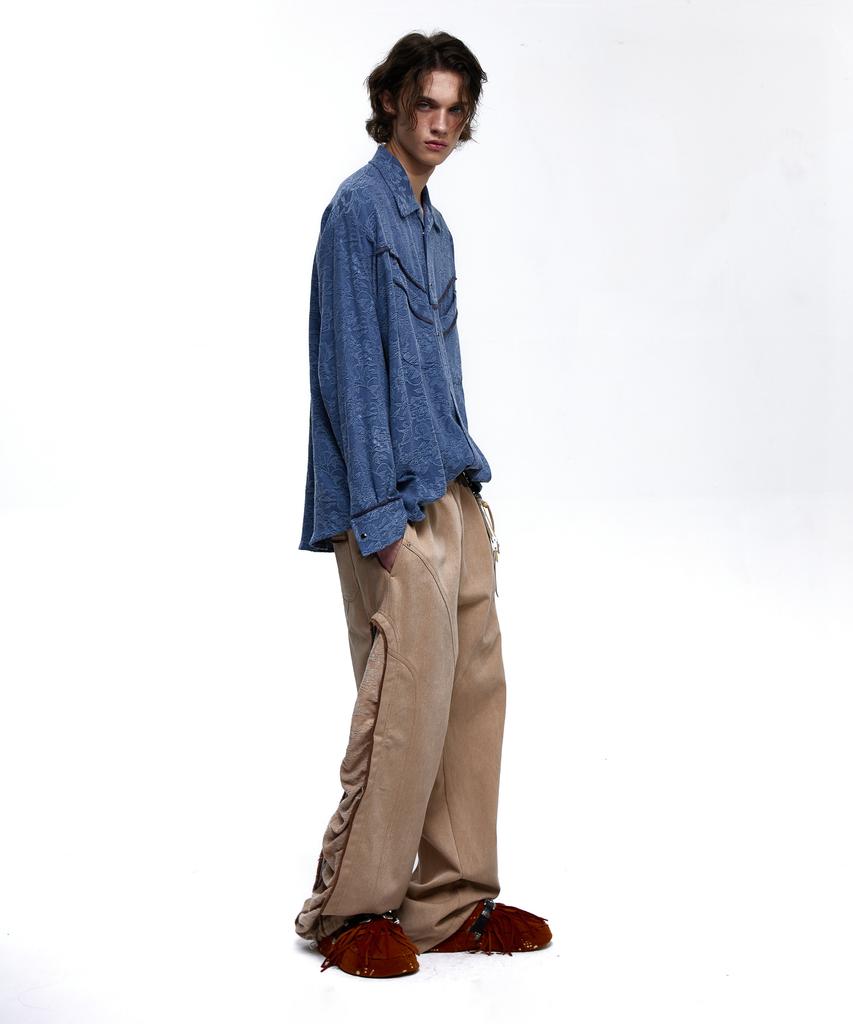 Aleseueseussi Incision Jacquard Mixed Pants - Beige