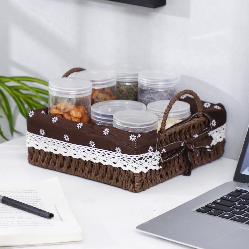 Woven Desktop Storage Basket for Cosmetics, Snacks, Keys, and Books