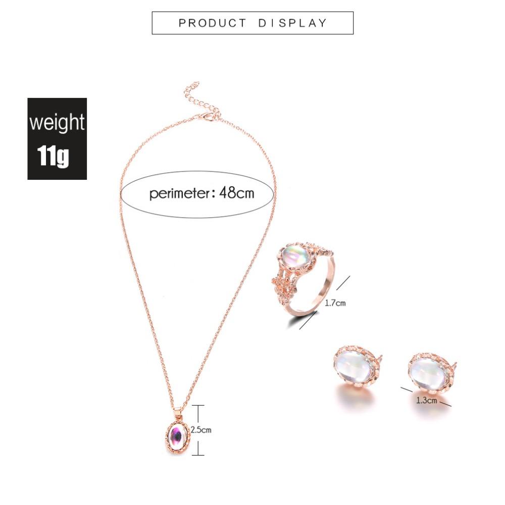 

European and American cross-border new jewelry, colored gemstones, rings, necklaces, studs, earrings, 3-piece set, foreign trade jewelry